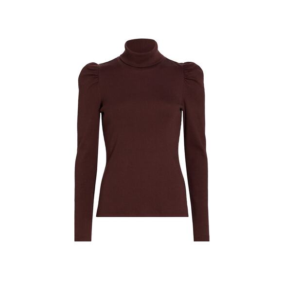 Veronica Beard 'Cedar' Brown Cotton Blend Puff-Sleeve Turtleneck Size XS